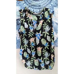 Violet + Claire Floral And Bird Black Sleeveless V Neck Blouse Size L